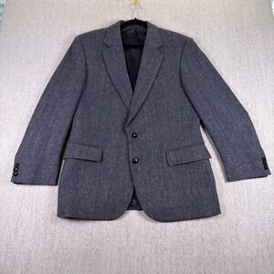 English Manor Sport Coat 40 R Gray/ Charcoal 100% Wool Herring Bone Blazer